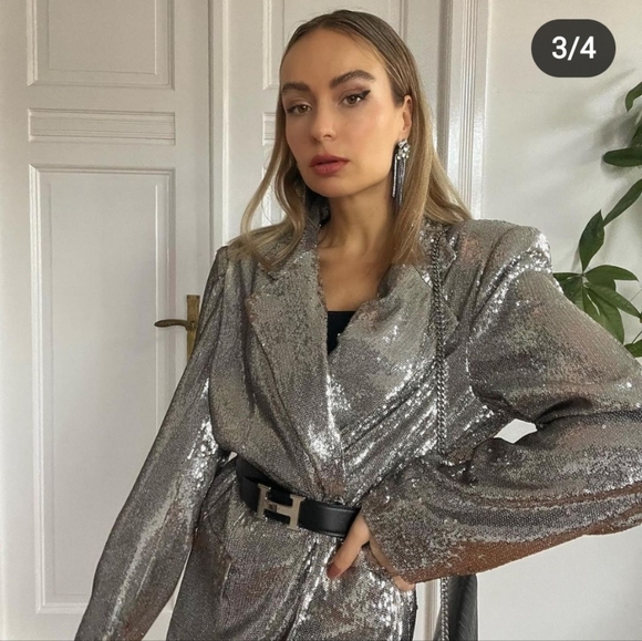 Zara 2pcs Shoulder pad sequin blazer + pants set - Picture 7 of 15